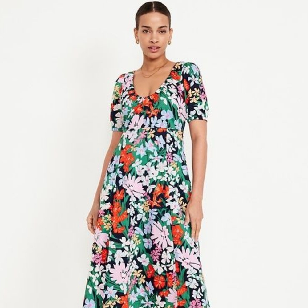 Old Navy Puff-Sleeve Midi Swing Dress
